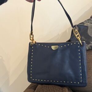 Coach Navy Shoulder Bag with Gold Studs